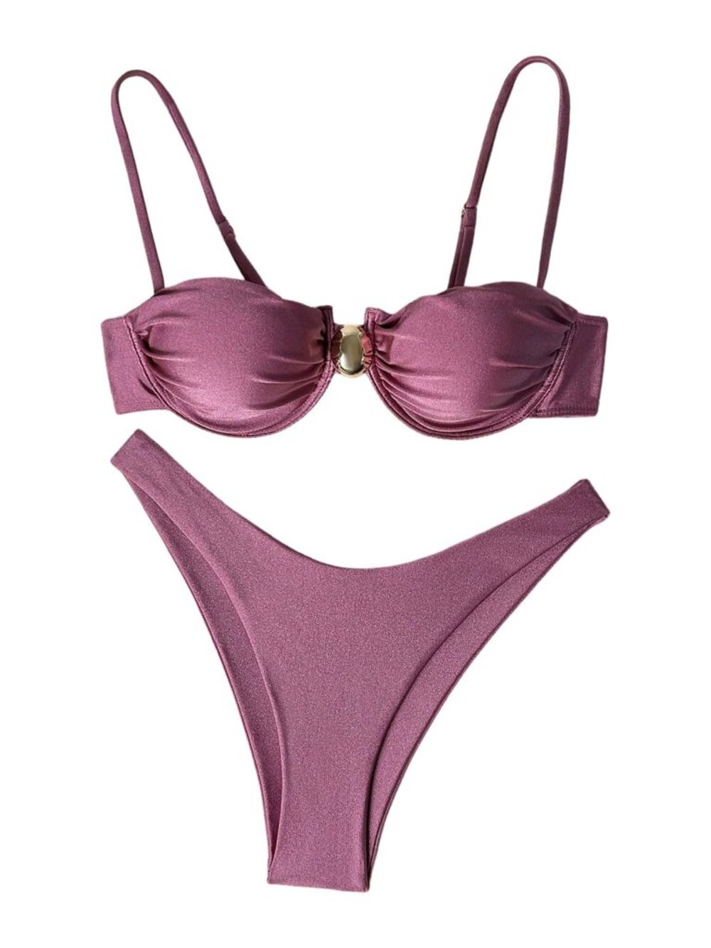 Women's 2 Piece Swimsuits Underwire High Cut Cheeky Bikini Set dusty pink S